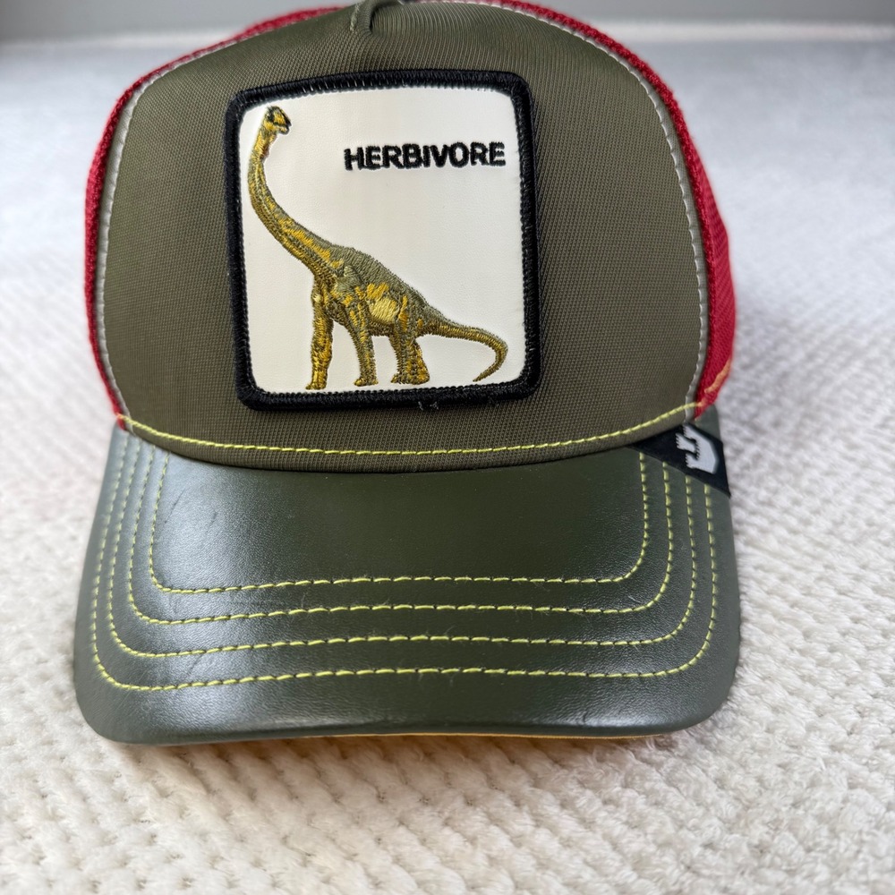 Goorin Bros The Farm Herbivore Brachiosaurus Trucker Hat Snapback Green Red Cap